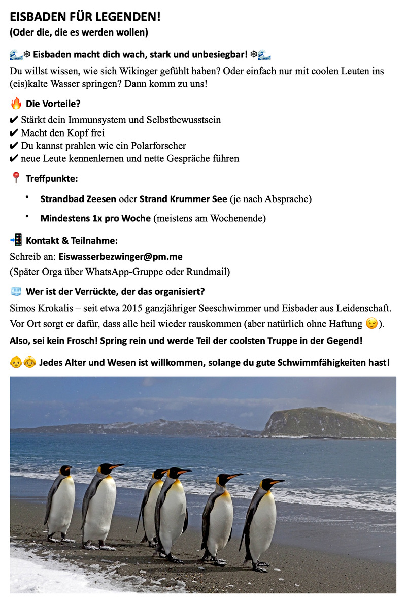 Neue Interessengemeinschaft: Eiswasserbezwinger Königs Wusterhausen, Wildau Neue Interessengemeinschaft: Eiswasserbezwinger Königs Wusterhausen, Wildau
